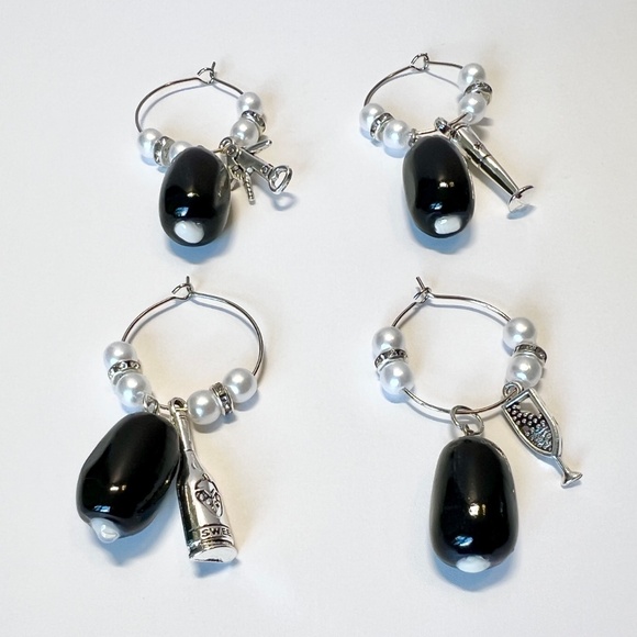 Black Olive Wine Glass Charms – Set of 4 | Martini Party Stemware Markers - Picture 8 of 13